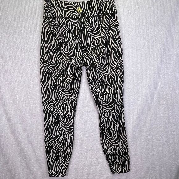 Fierce + Regal Black White Zebra Print Gold Stripe Workout Leggings Size Large - Picture 5 of 9